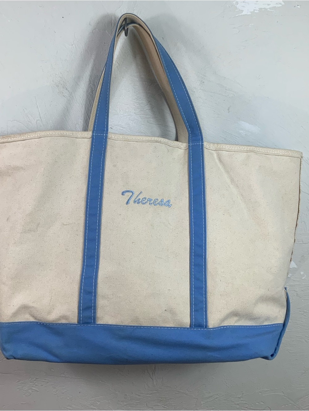 L.L. Bean Boat and Tote Extra Large XL Canvas Bag Zip Top Blue Heavy Duty - Picture 2 of 16